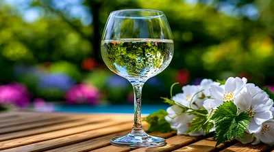Glass Of White Wine On A Wooden Table