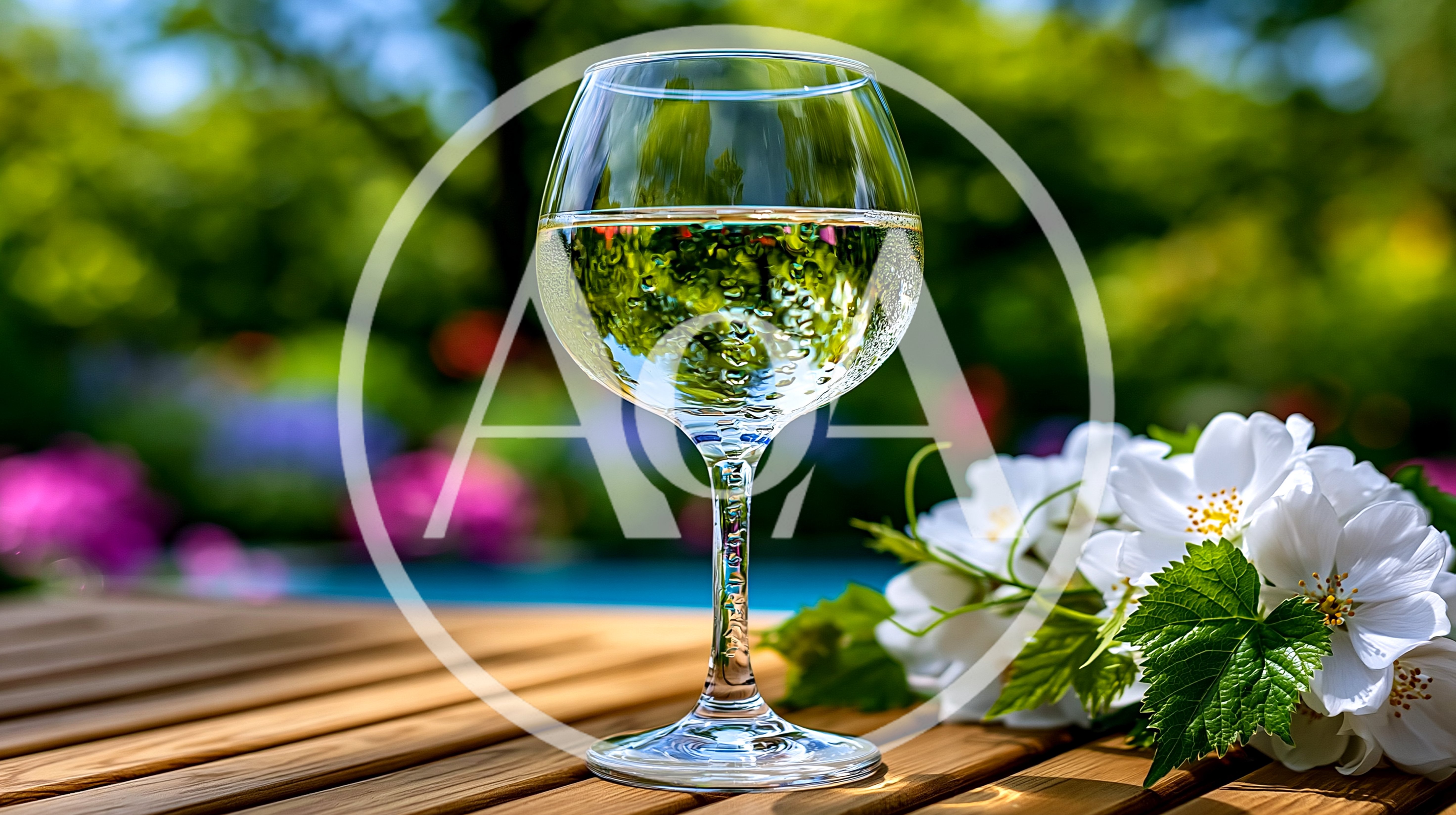 Glass Of White Wine On A Wooden Table