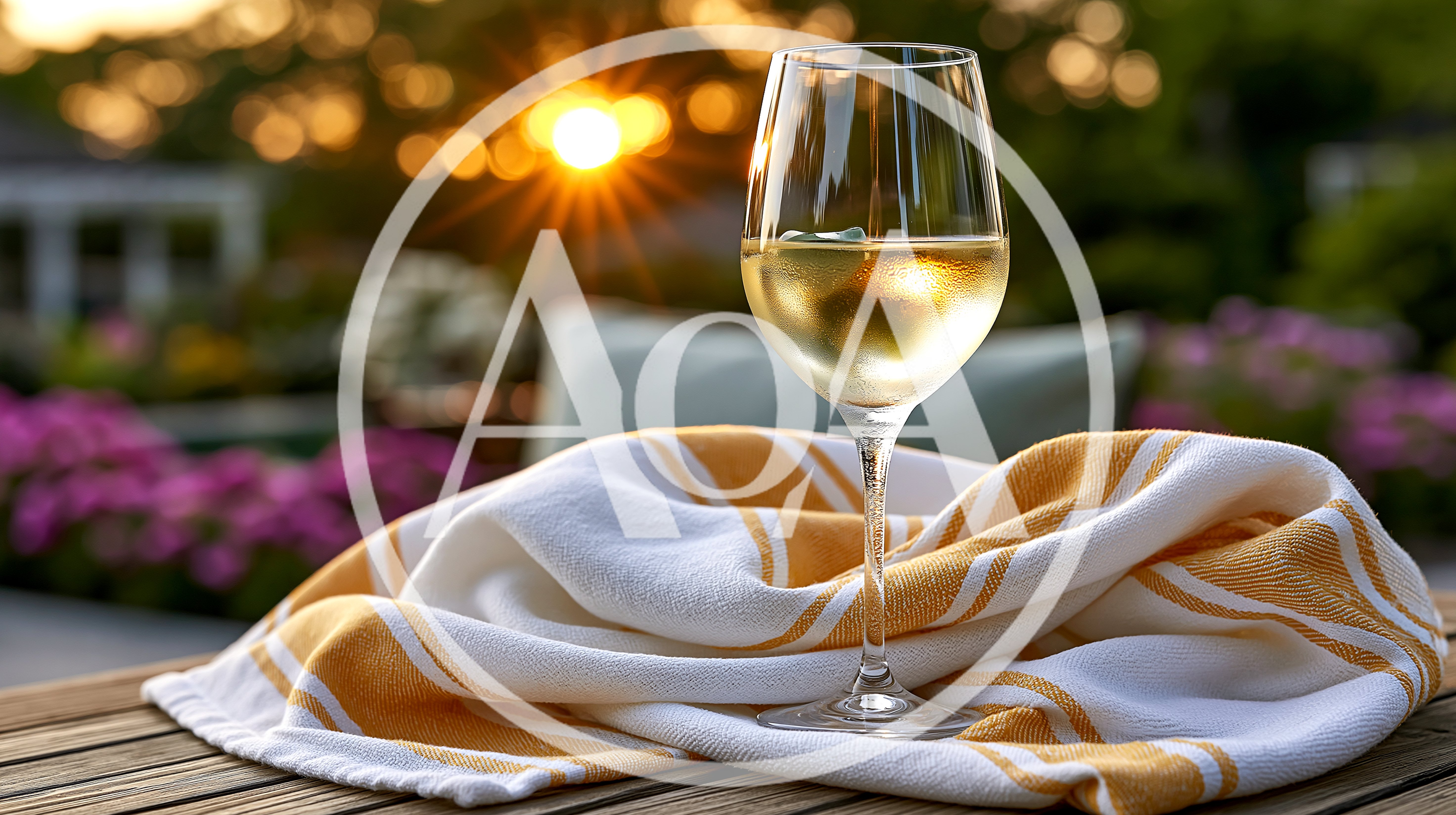 Glass Of White Wine On A Striped Towel
