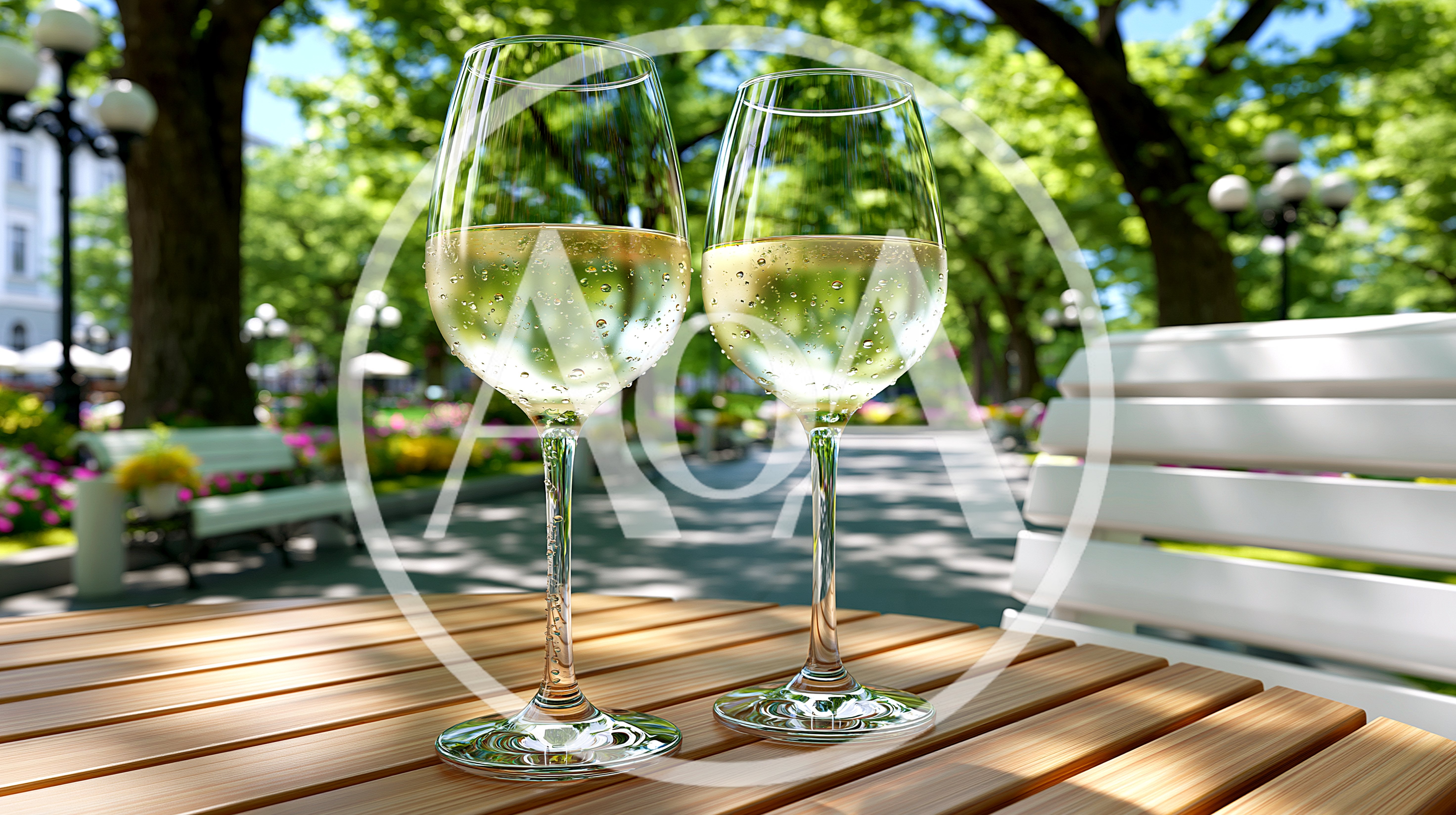 Two Glasses Of White Wine On A Park Table