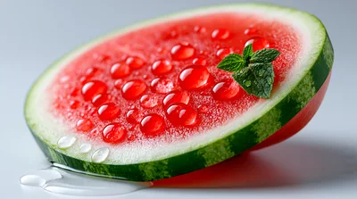 Fresh Watermelon Slice With Water Droplets And Mint