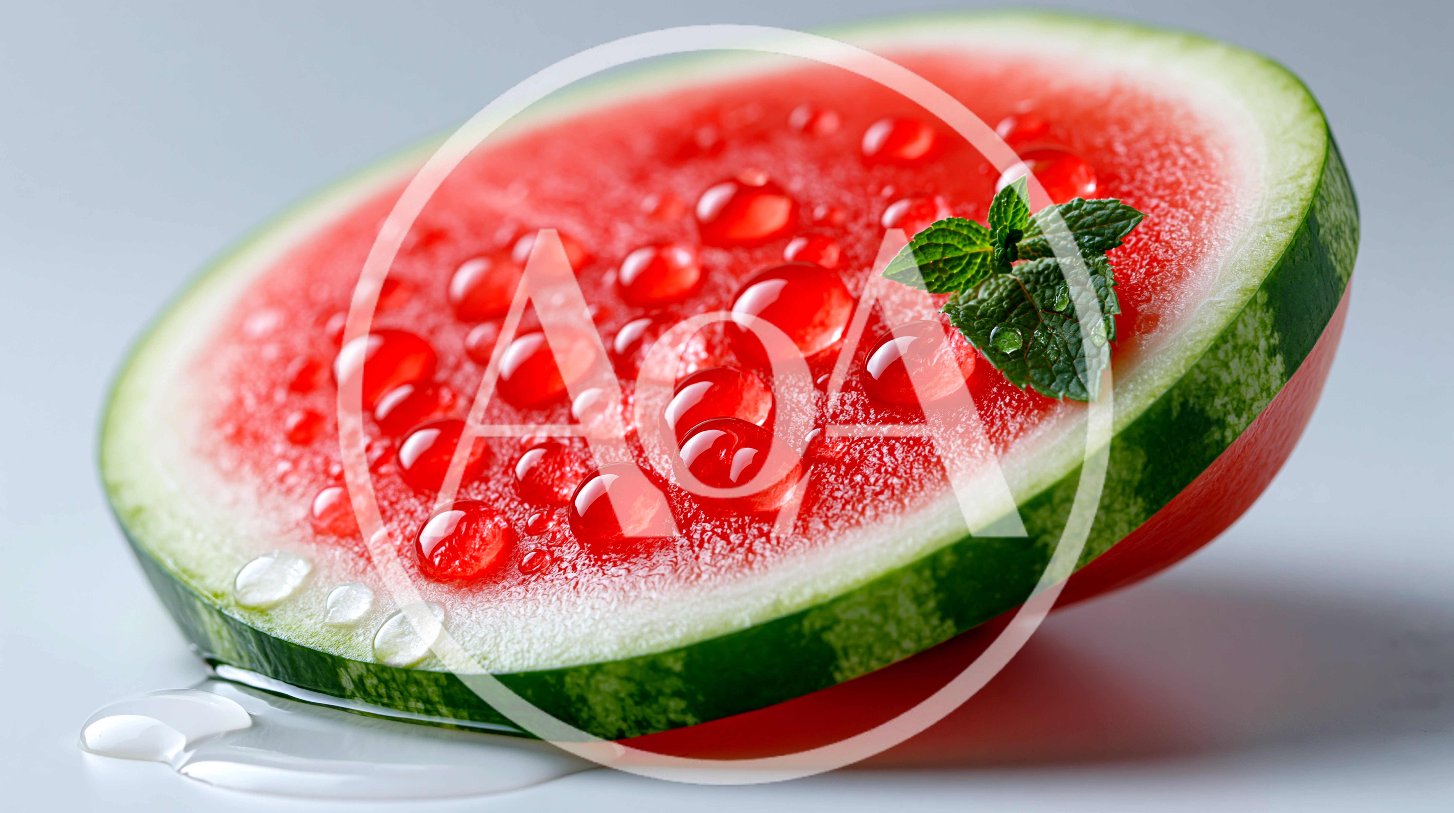 Fresh Watermelon Slice With Water Droplets And Mint