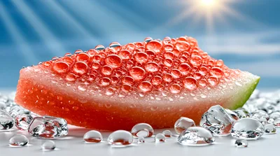 Fresh Watermelon Slice Covered In Dew Drops