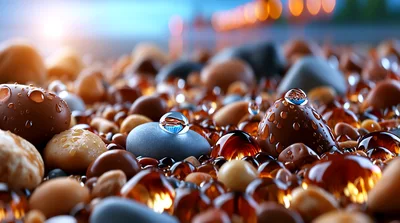 Macro View Of Wet Pebbles And Glass Beads