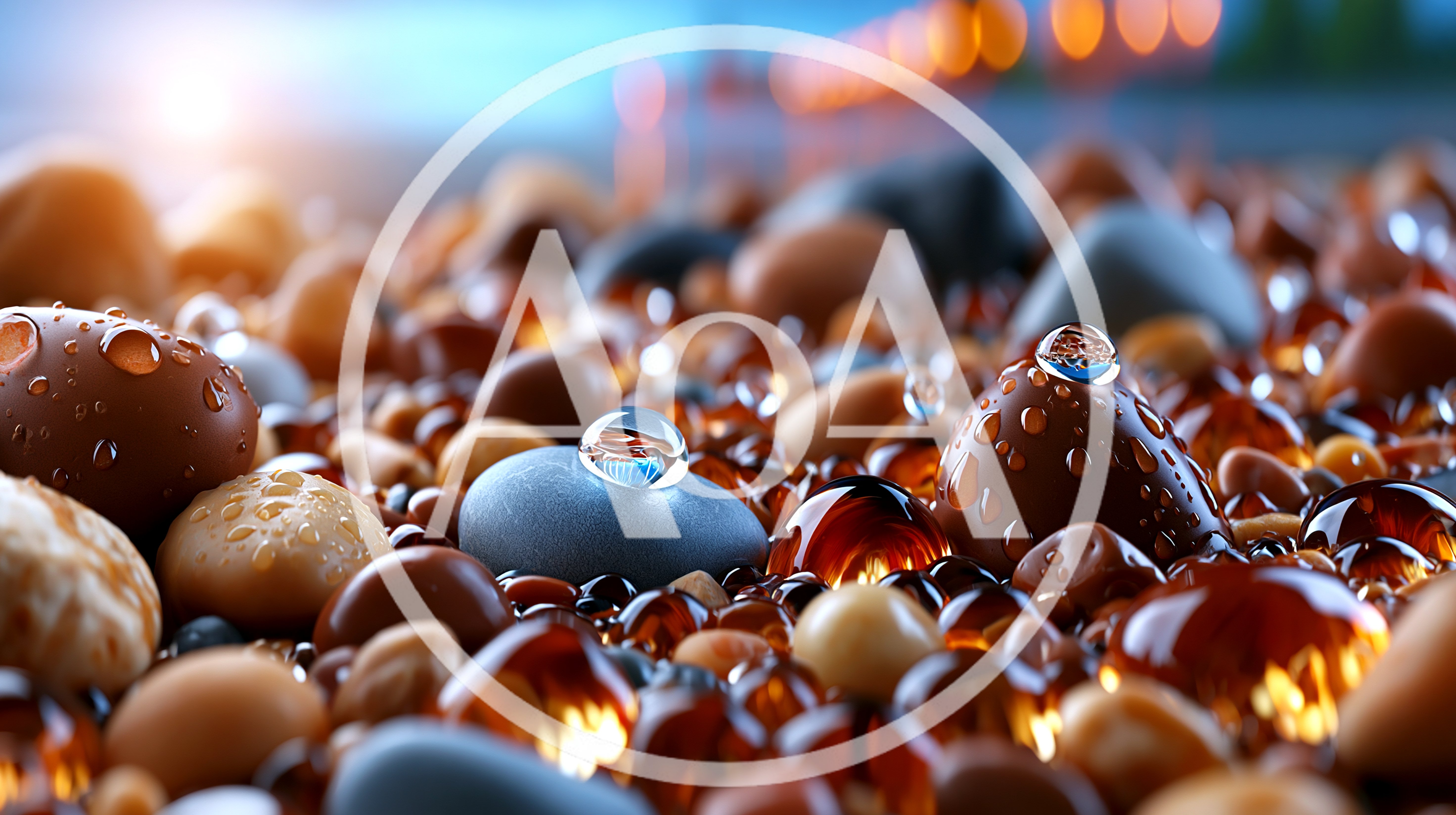 Macro View Of Wet Pebbles And Glass Beads
