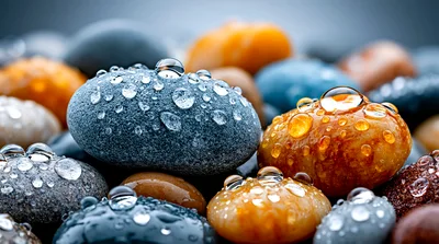 Wet Smooth Pebbles With Water Droplets