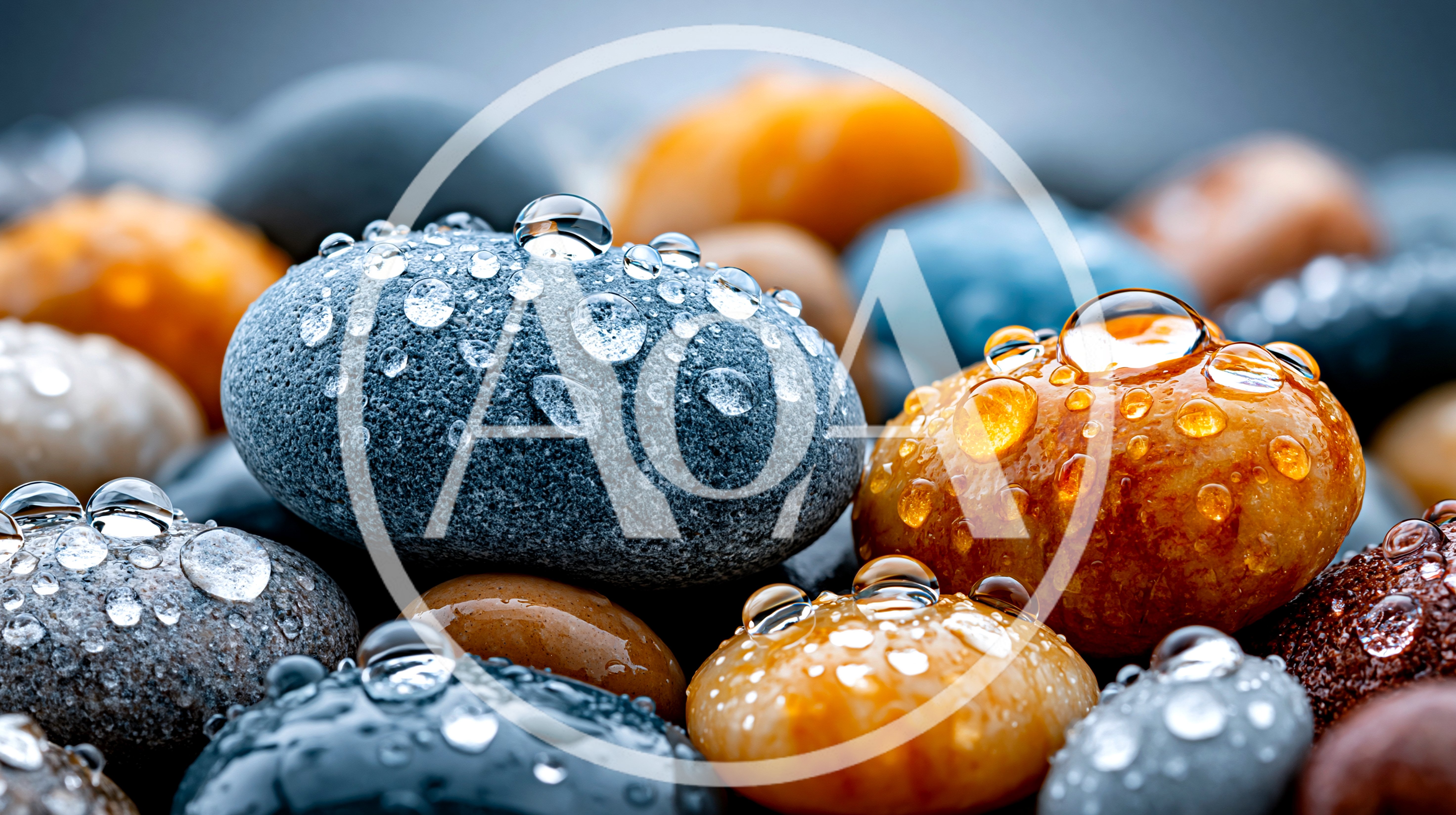 Wet Smooth Pebbles With Water Droplets