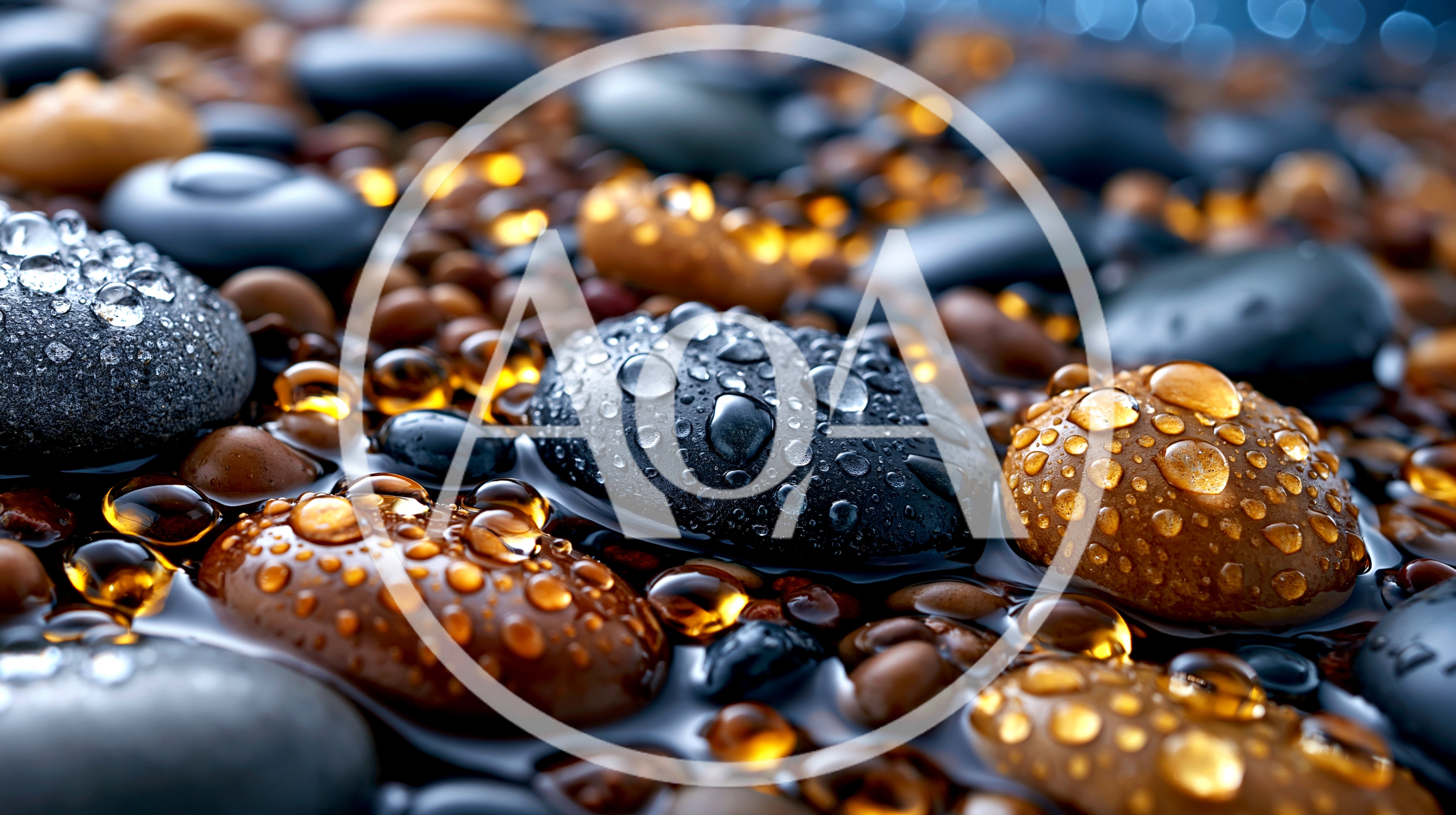 Wet Smooth Pebbles With Water Droplets