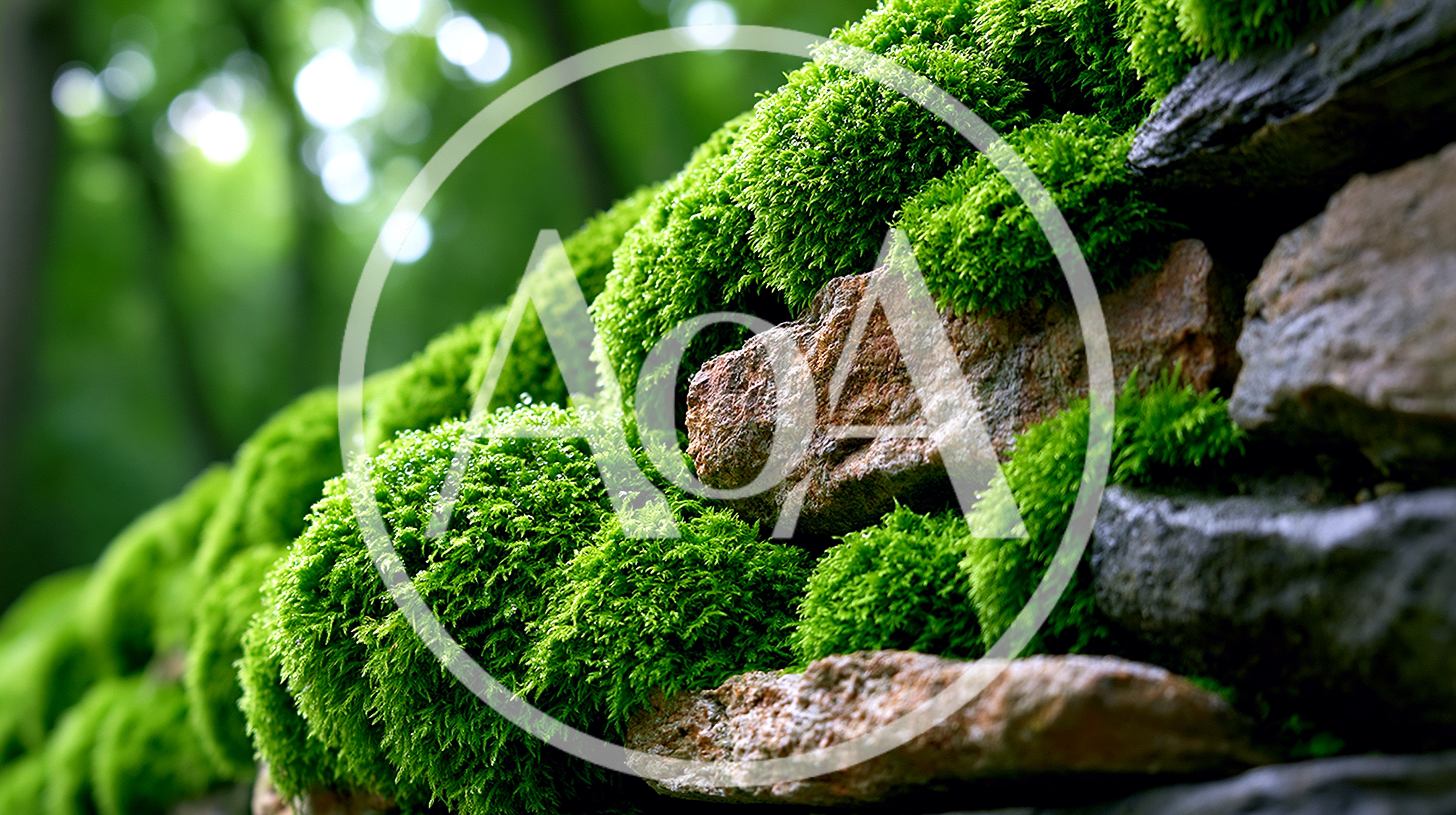 Lush Green Moss Growing On Stacked Stone Wall