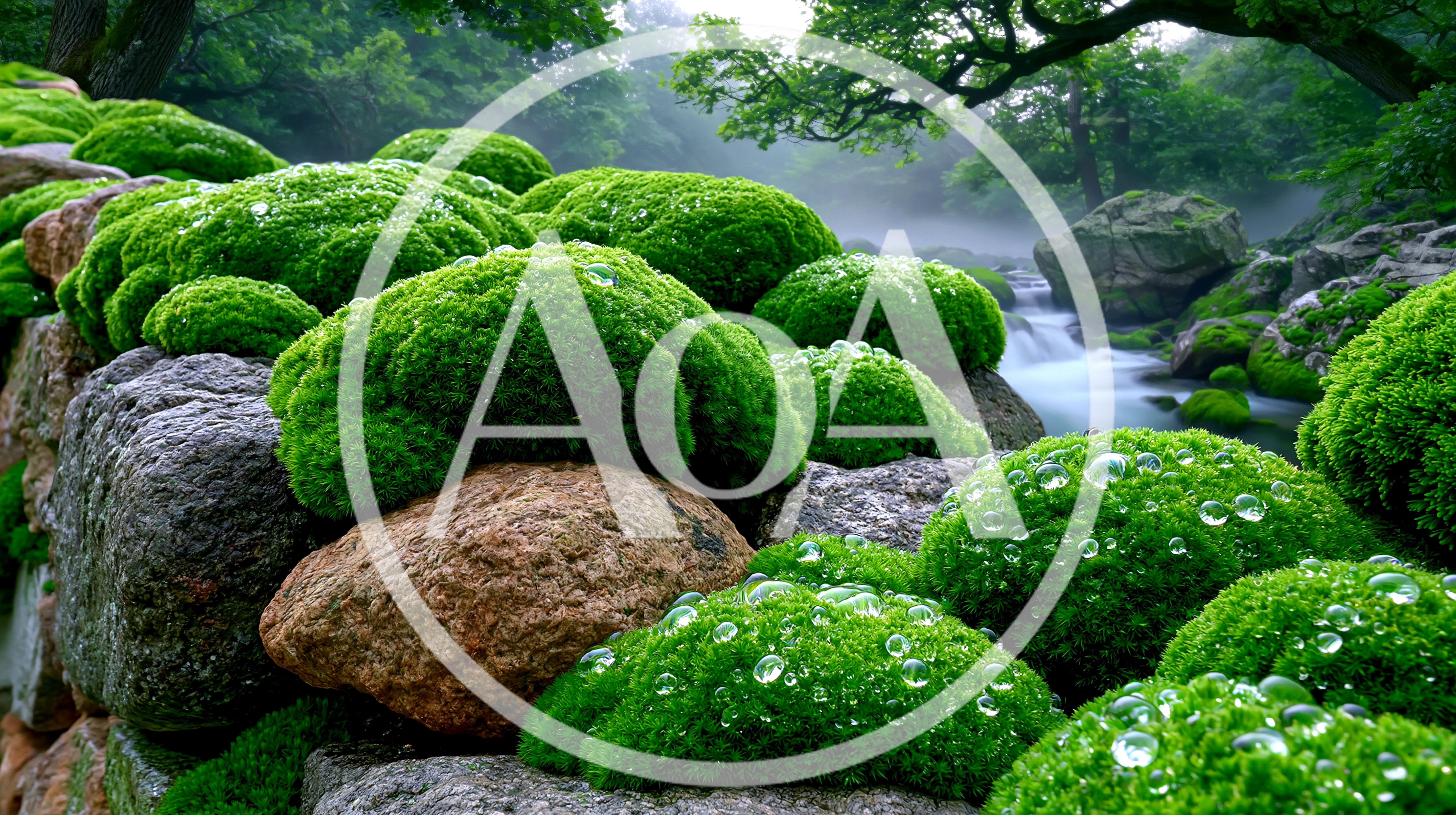 Lush Green Moss Growing On River Rocks