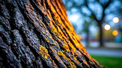 Close Up Of Tree Bark With Yellow Lichen