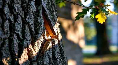 Sunlight Shining Through A V-Shaped Cut In Tree Bark