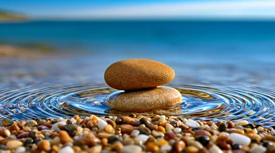 Stacked Stones Creating Ripples In Calm Water