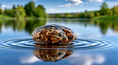 Stone Dropping Into Calm Lake Water