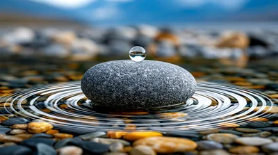 Small Glass Sphere Resting On A Smooth River Stone
