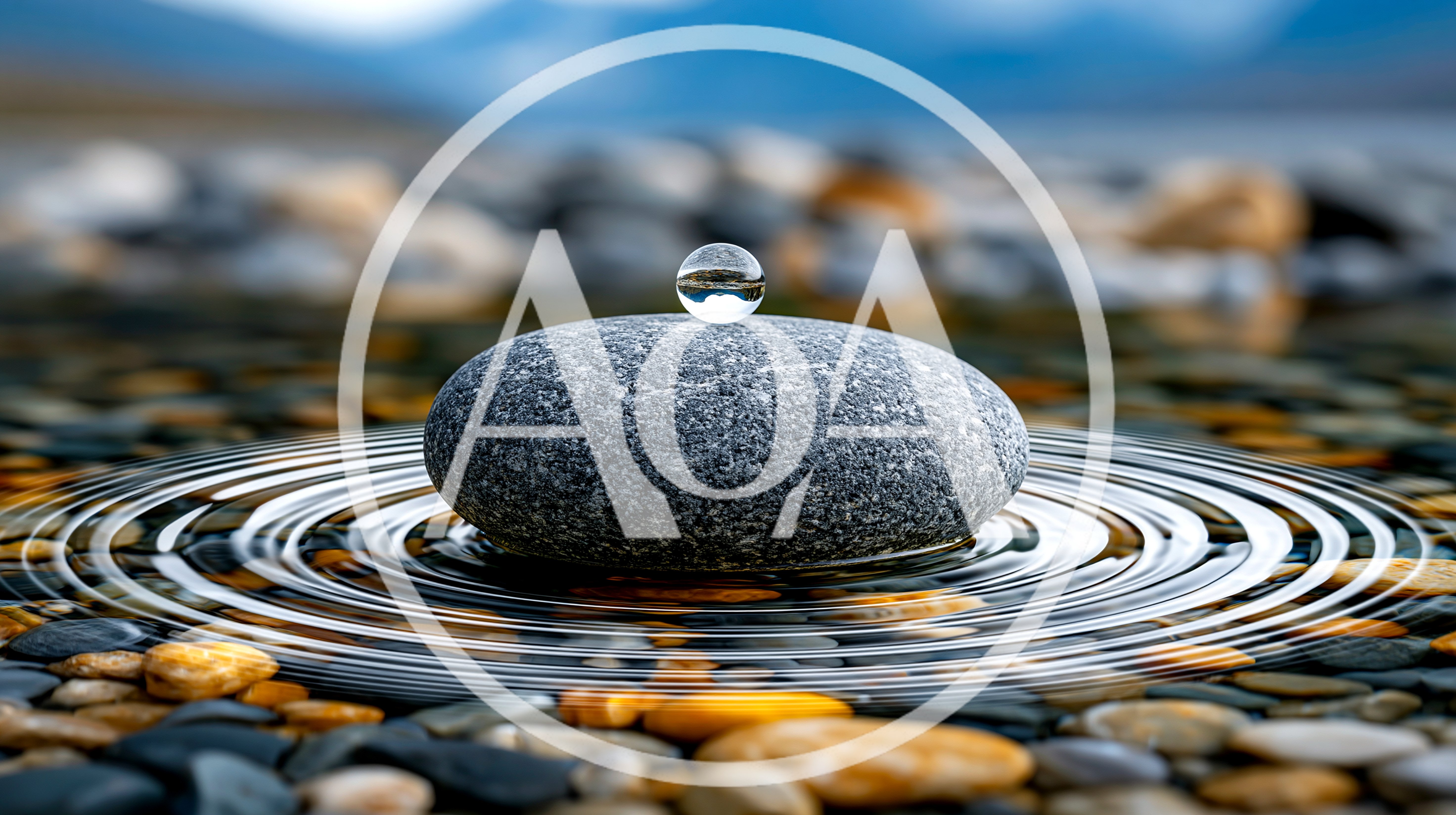Small Glass Sphere Resting On A Smooth River Stone