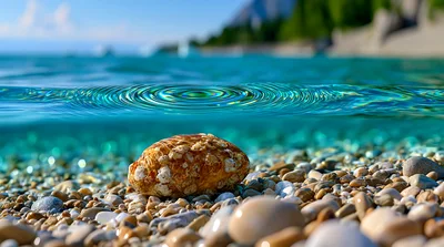 Textured Stone Resting On A Pebble Beach Shoreline