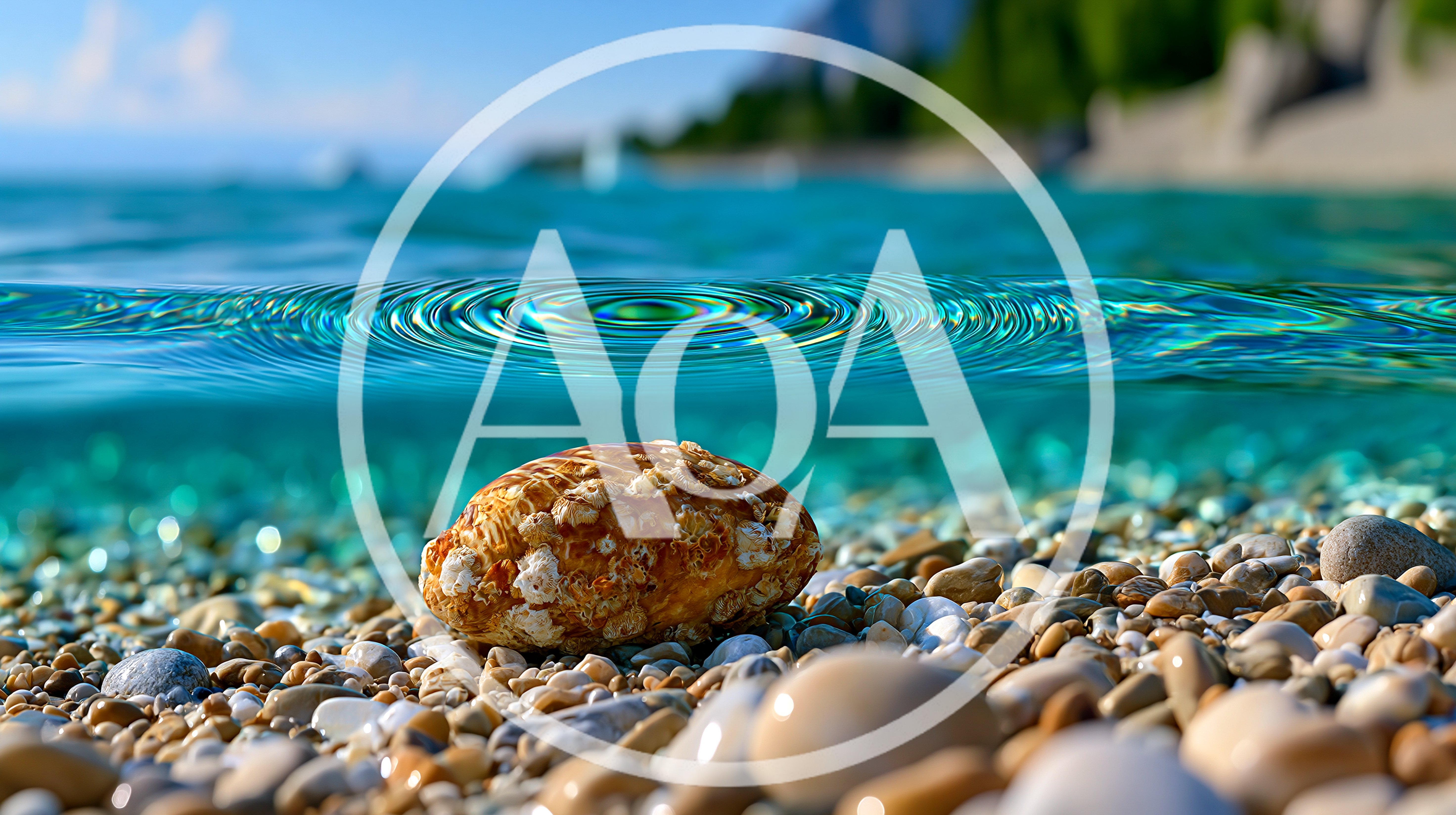 Textured Stone Resting On A Pebble Beach Shoreline