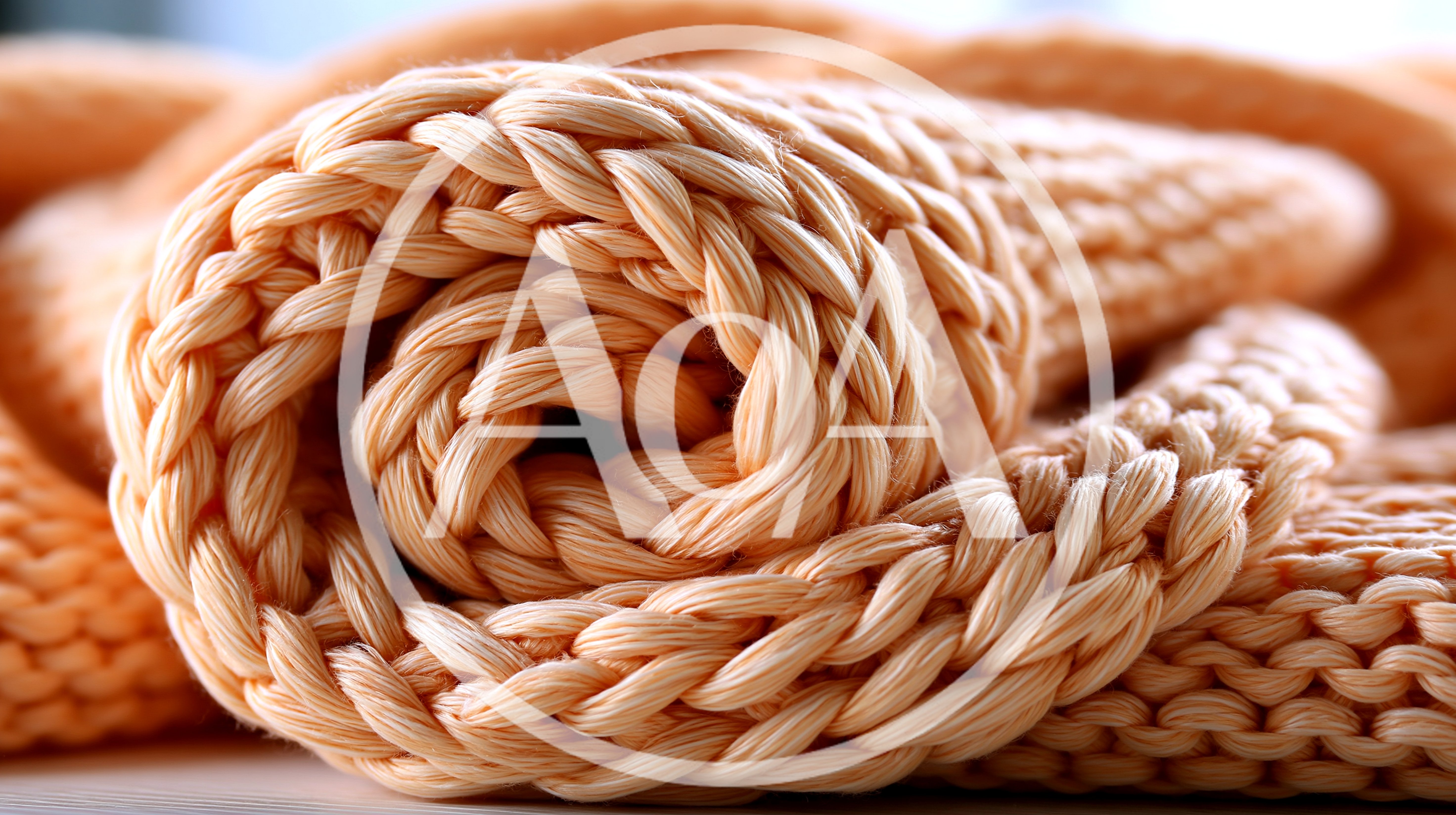 Close Up Of A Rolled Peach Colored Knitted Blanket