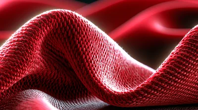 Close Up Of Red Knitted Fabric Texture