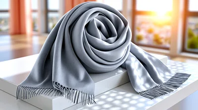 Rolled Grey Cashmere Scarf With Fringed Edges
