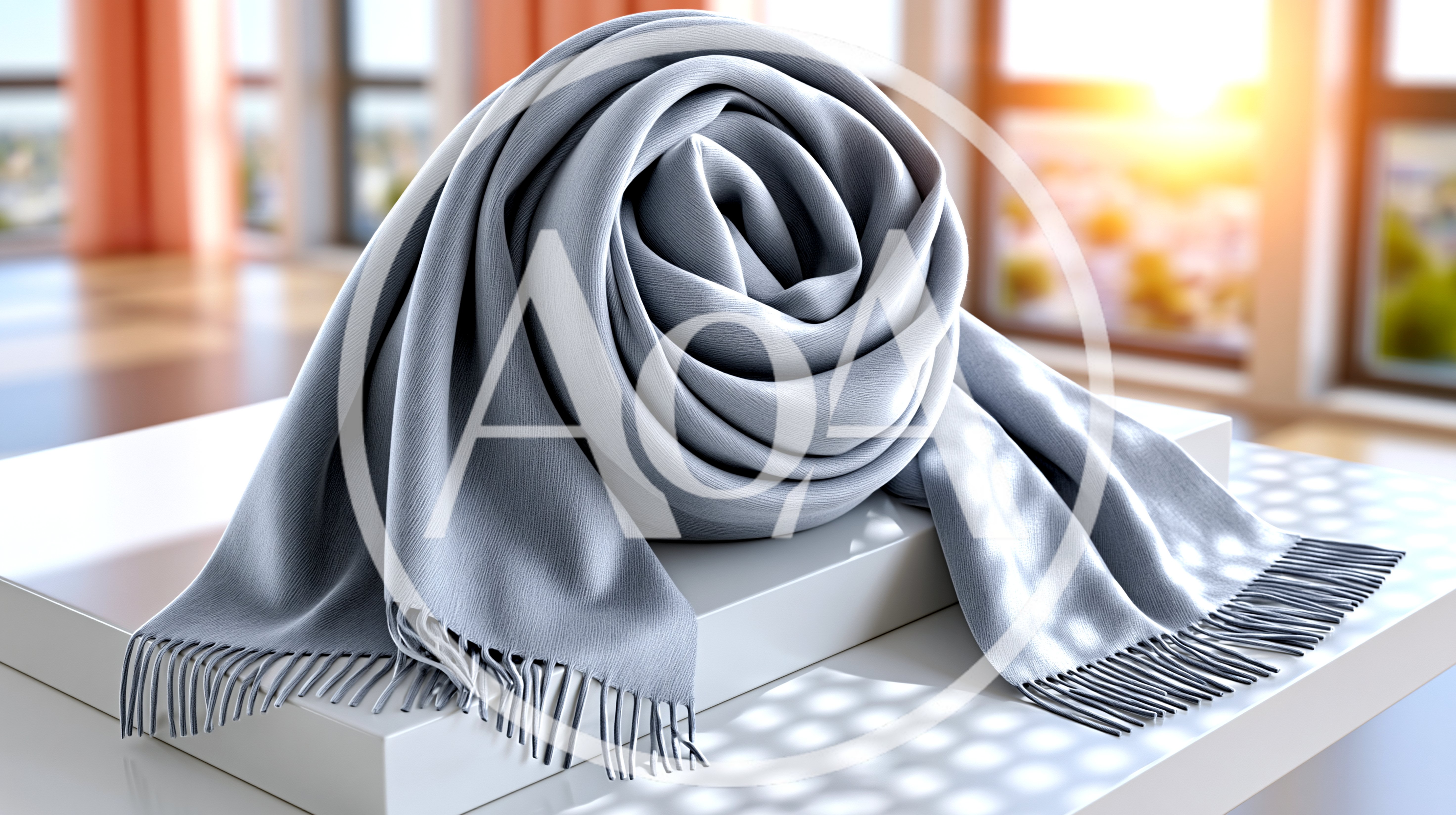 Rolled Grey Cashmere Scarf With Fringed Edges