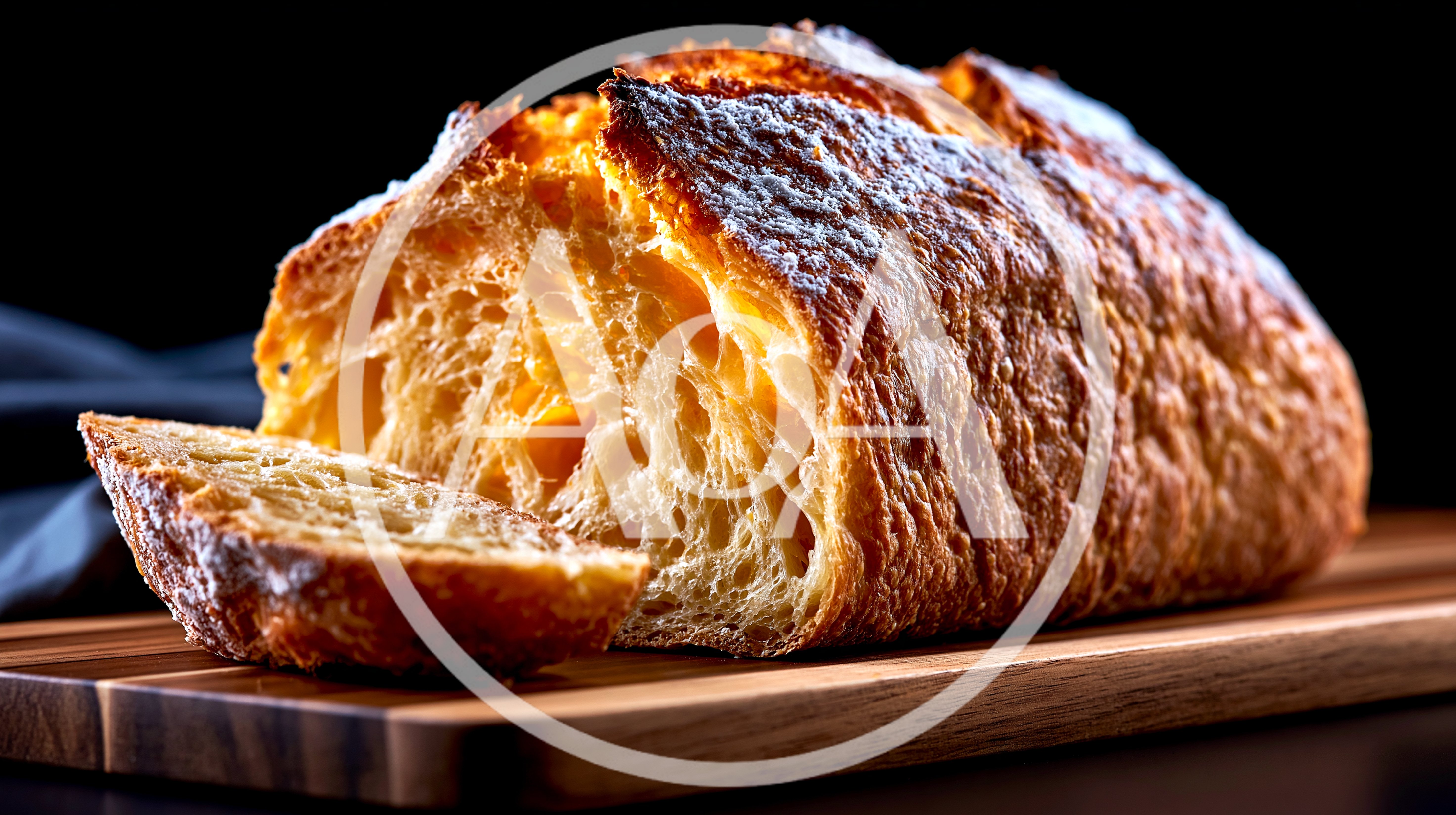 Freshly Baked Crusty Bread Loaf on Wooden Board