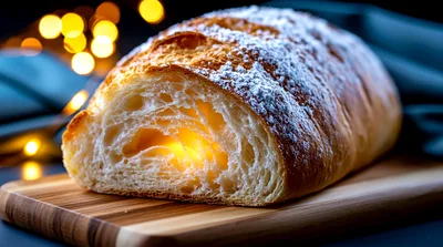 Freshly Baked Loaf Of Bread On Wooden Board