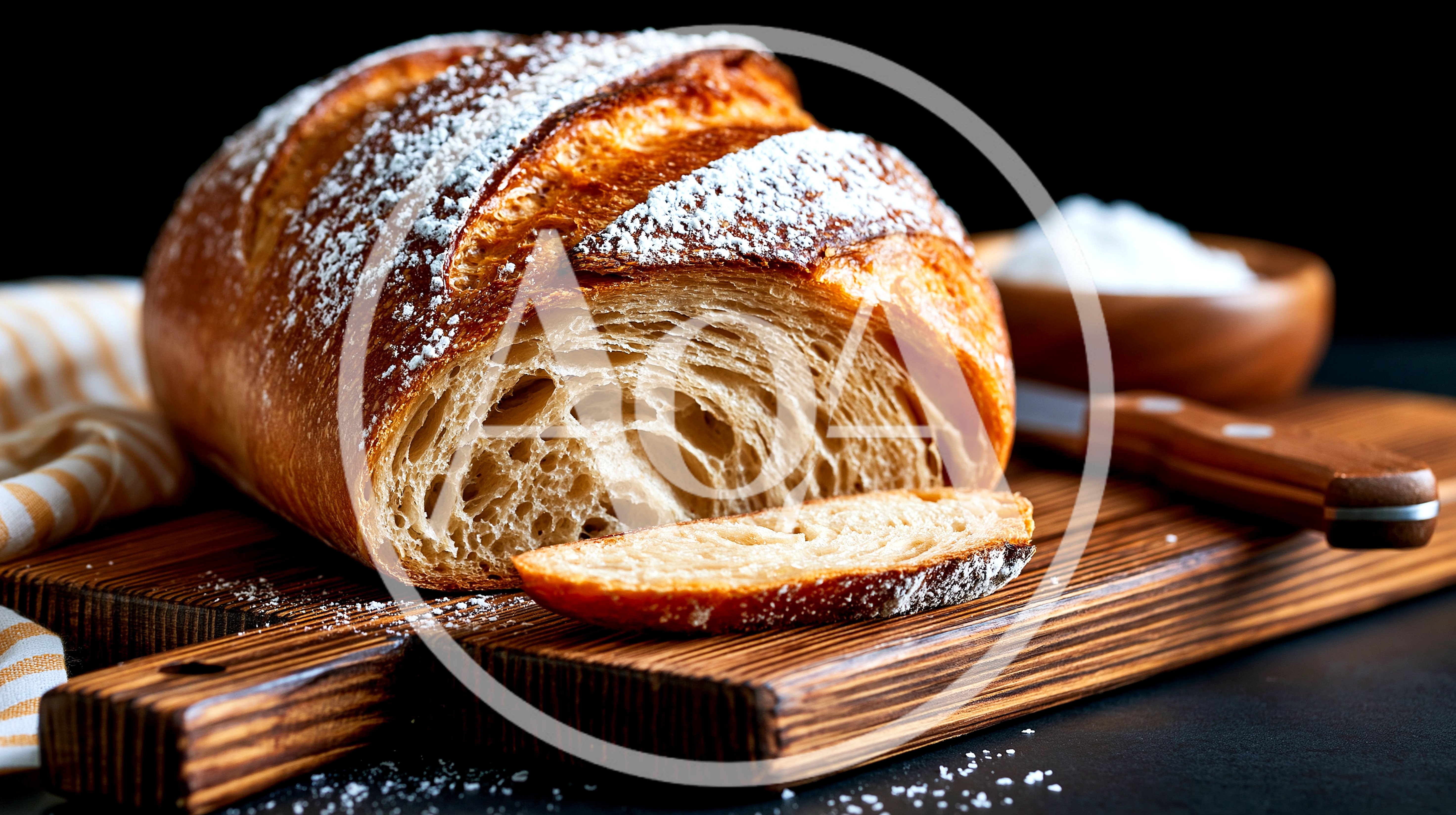 Freshly Baked Sourdough Bread Loaf On Wooden Board
