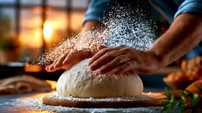 Baker Kneading Dough With Flour Dusting