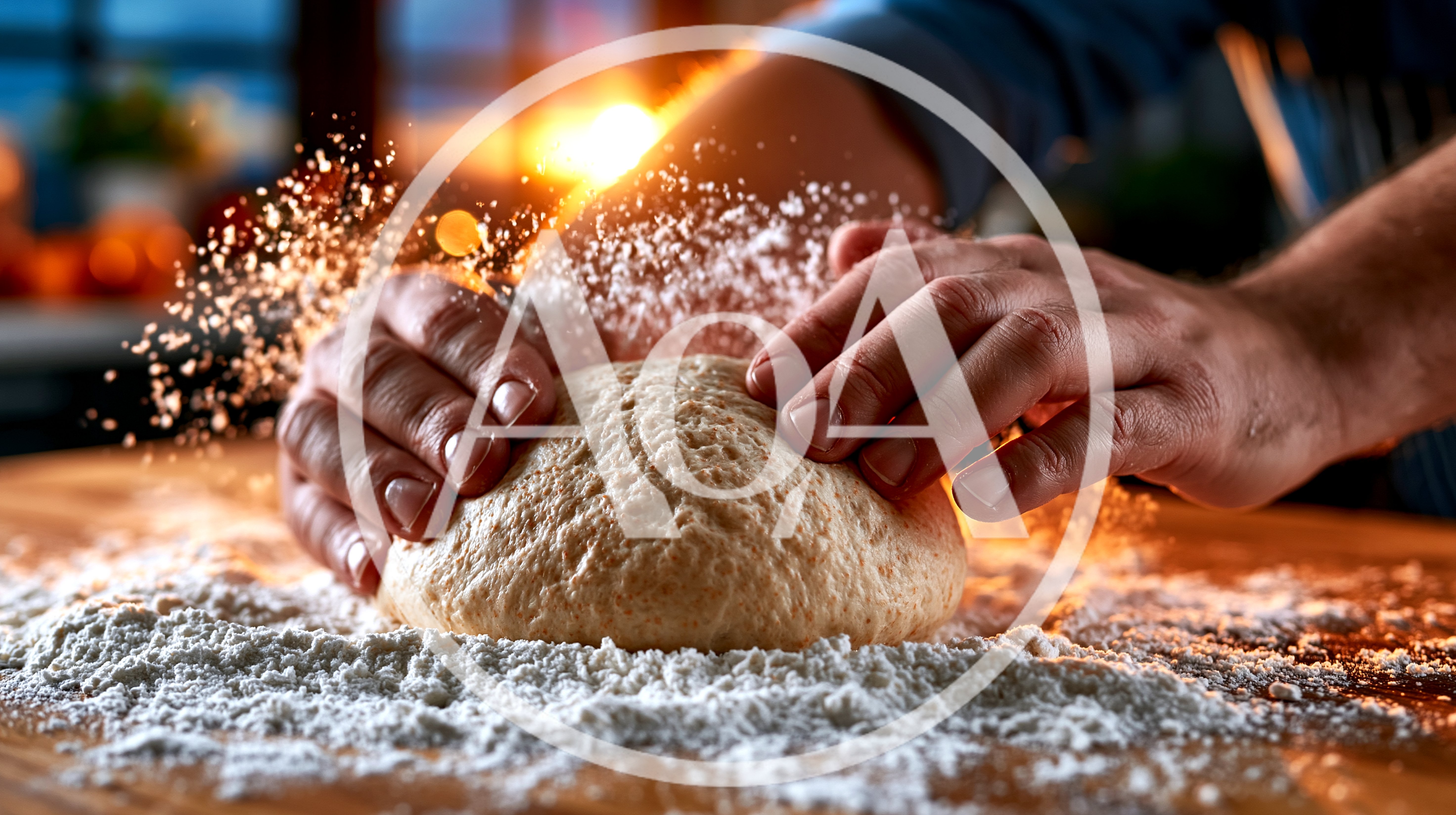 Baker Kneading Dough On A Floured Surface