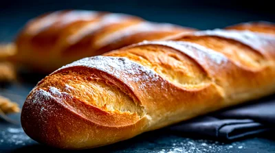 Freshly Baked French Baguette On Dark Surface