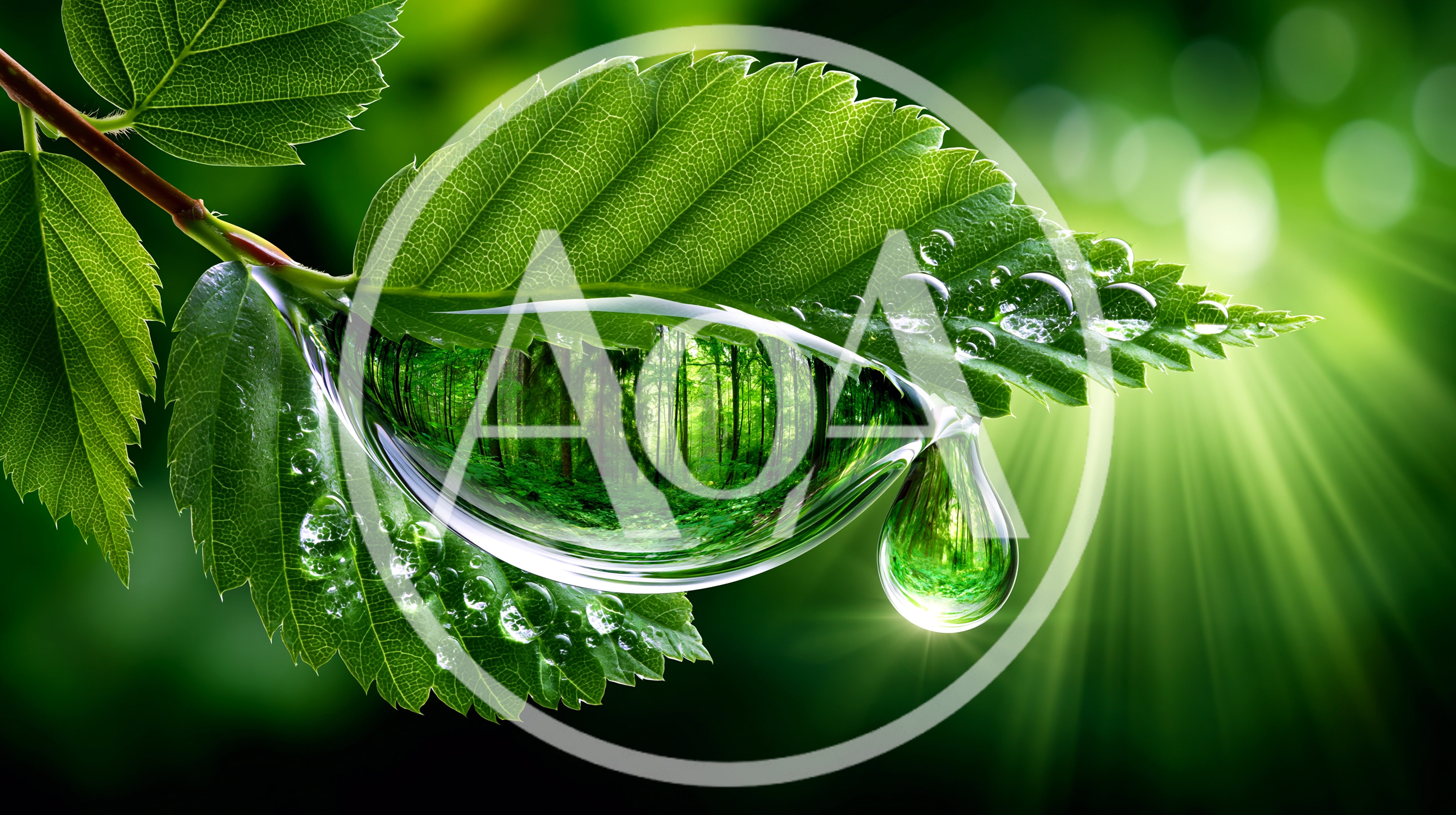 Macro Water Droplet Reflecting A Lush Green Forest