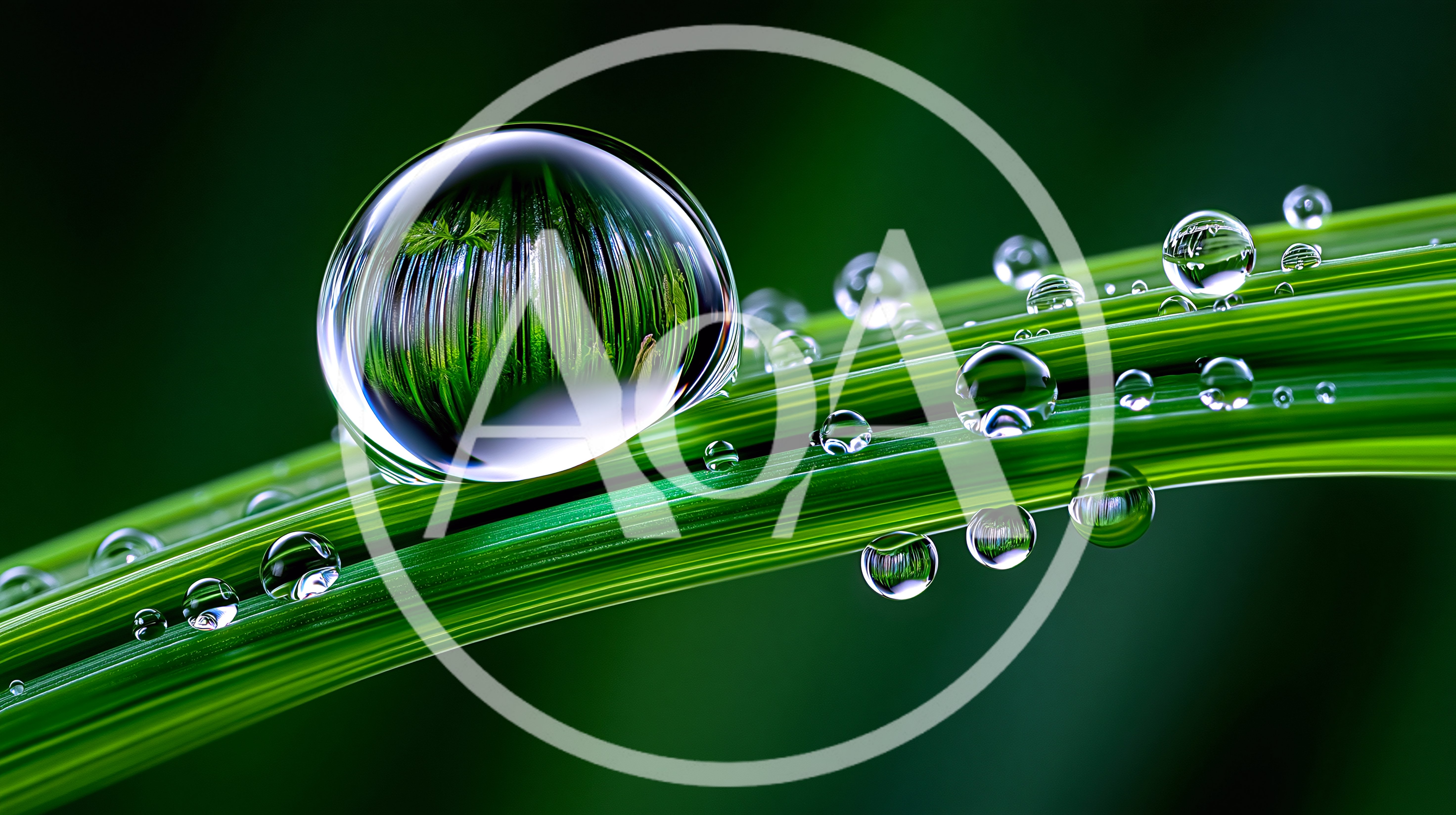 Large Dew Drop Reflecting Green Grass Blades