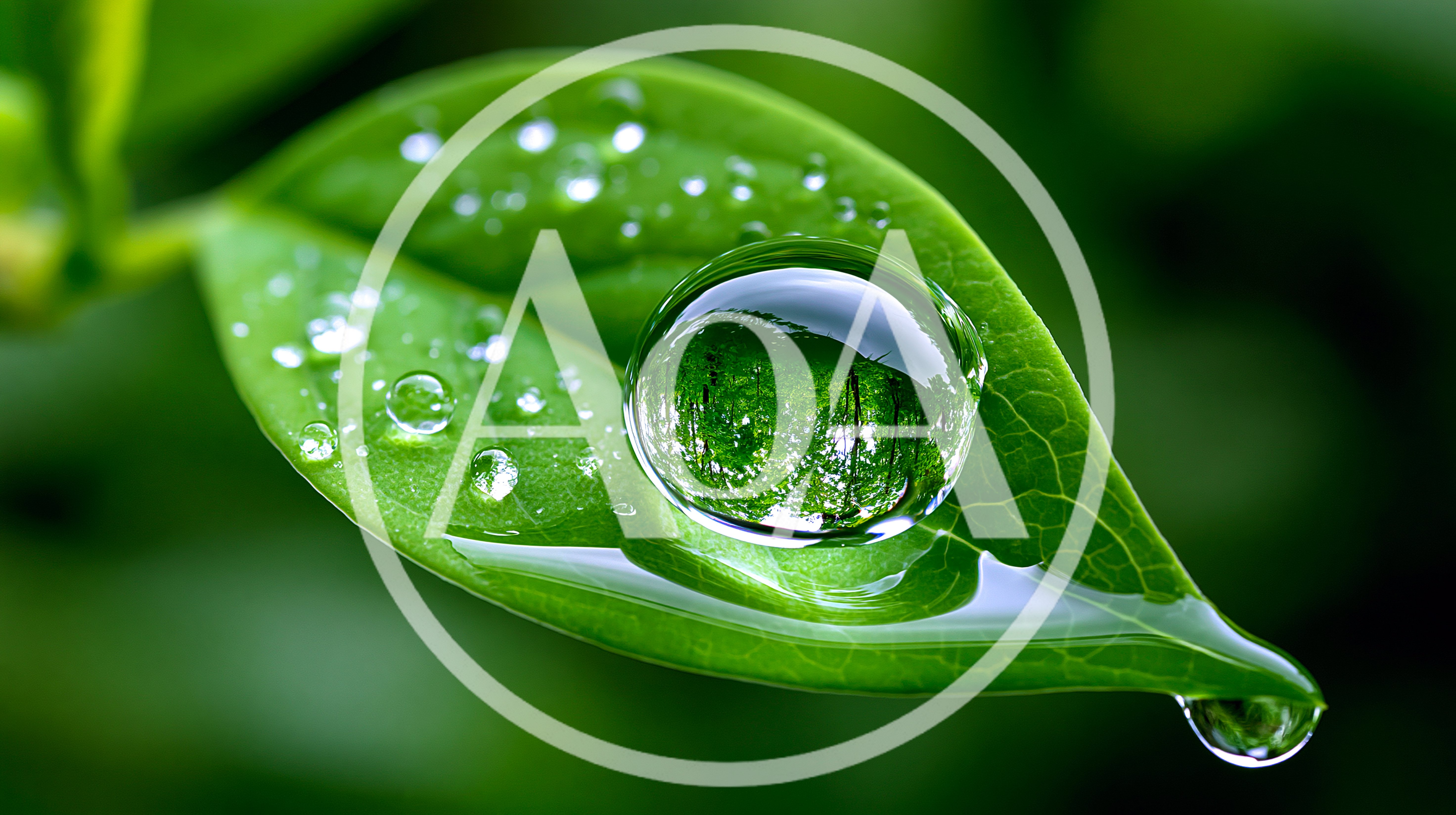 Large Dew Drop On A Vibrant Green Leaf