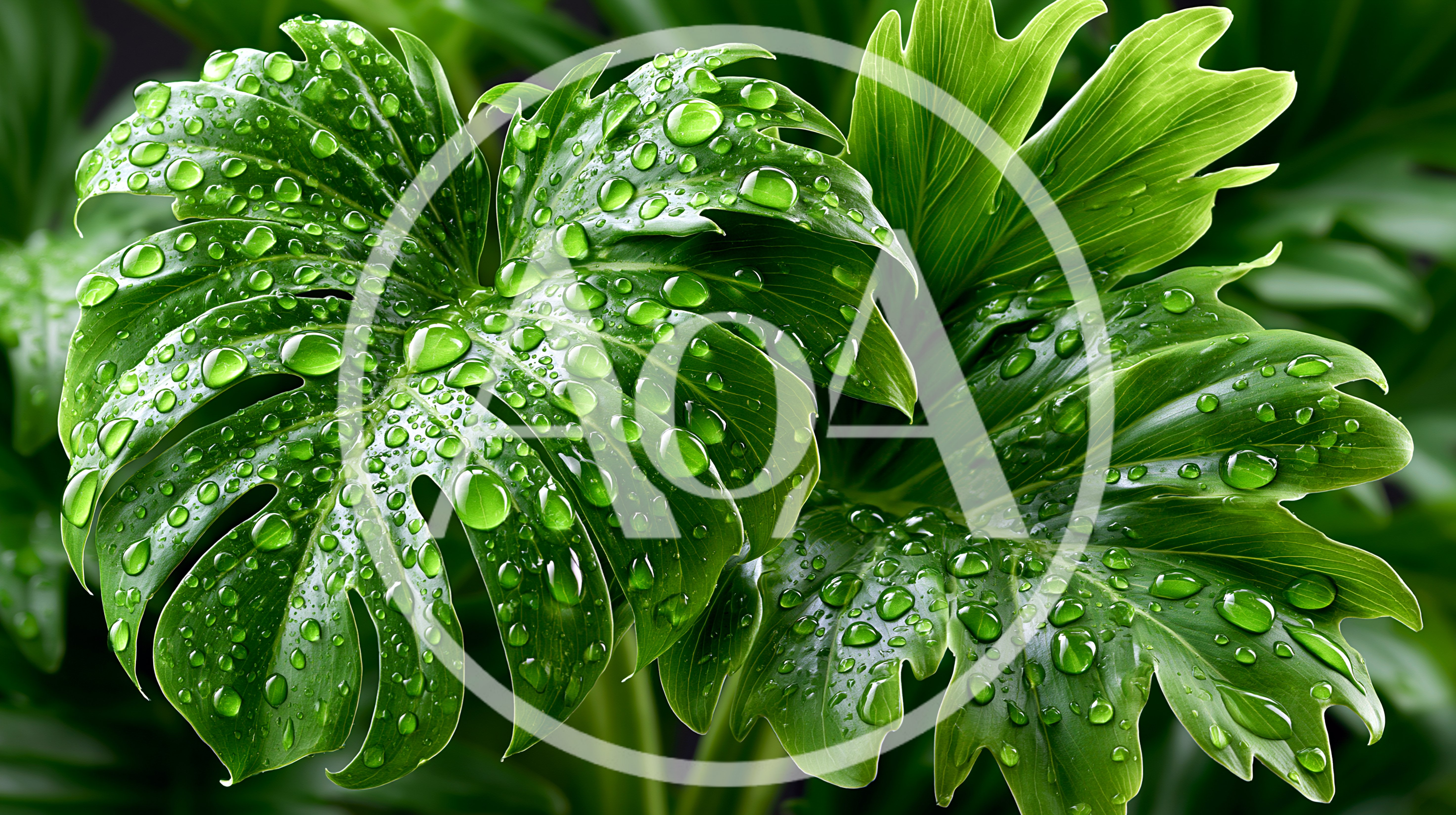 Dew Covered Monstera Deliciosa Leaves
