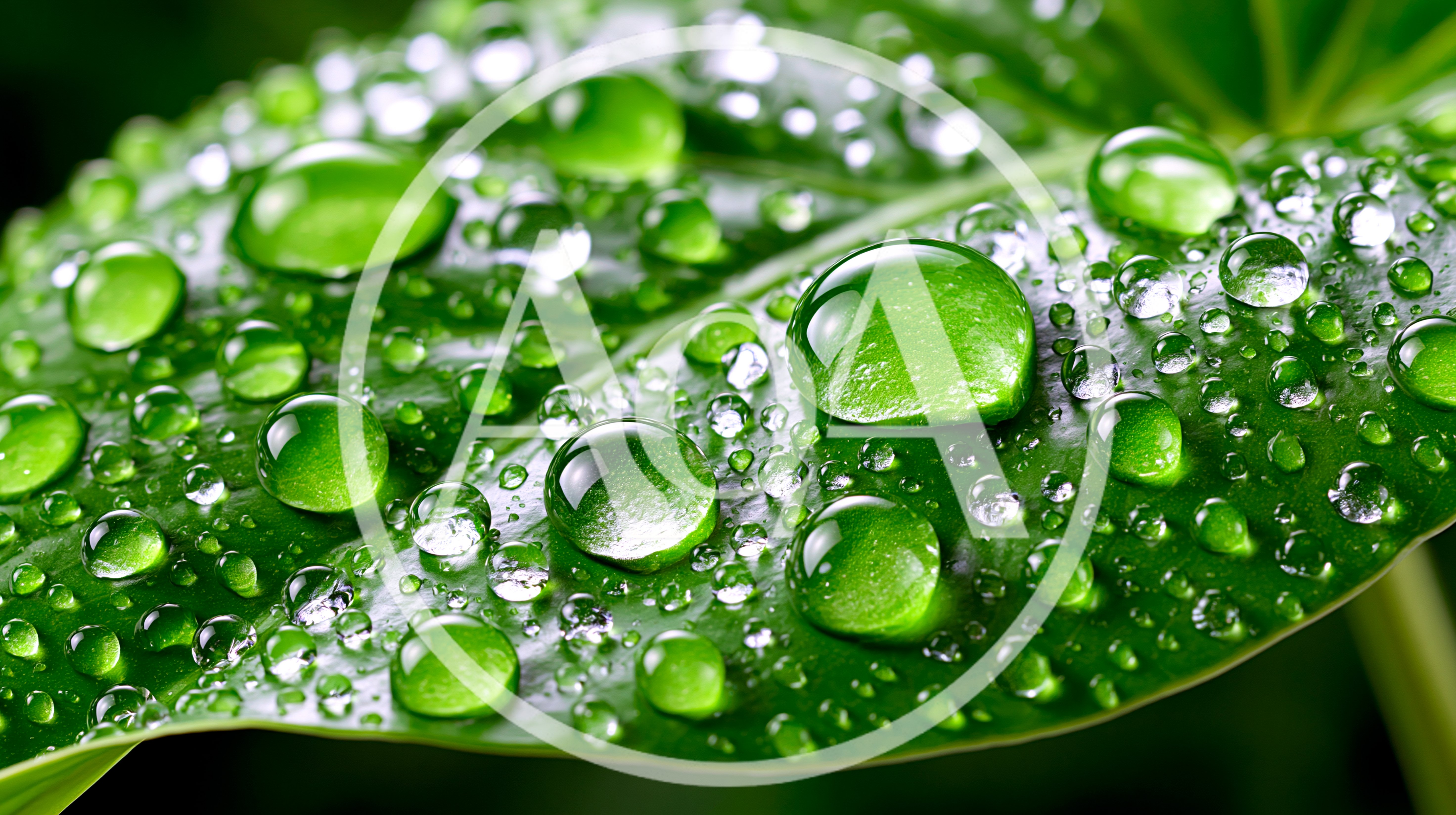 Dew Drops On A Vibrant Green Leaf