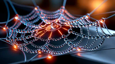 Glowing Digital Spider Web Network Structure