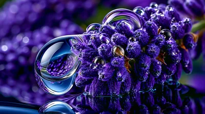 Macro Shot Of Lavender Flowers With Water Droplets
