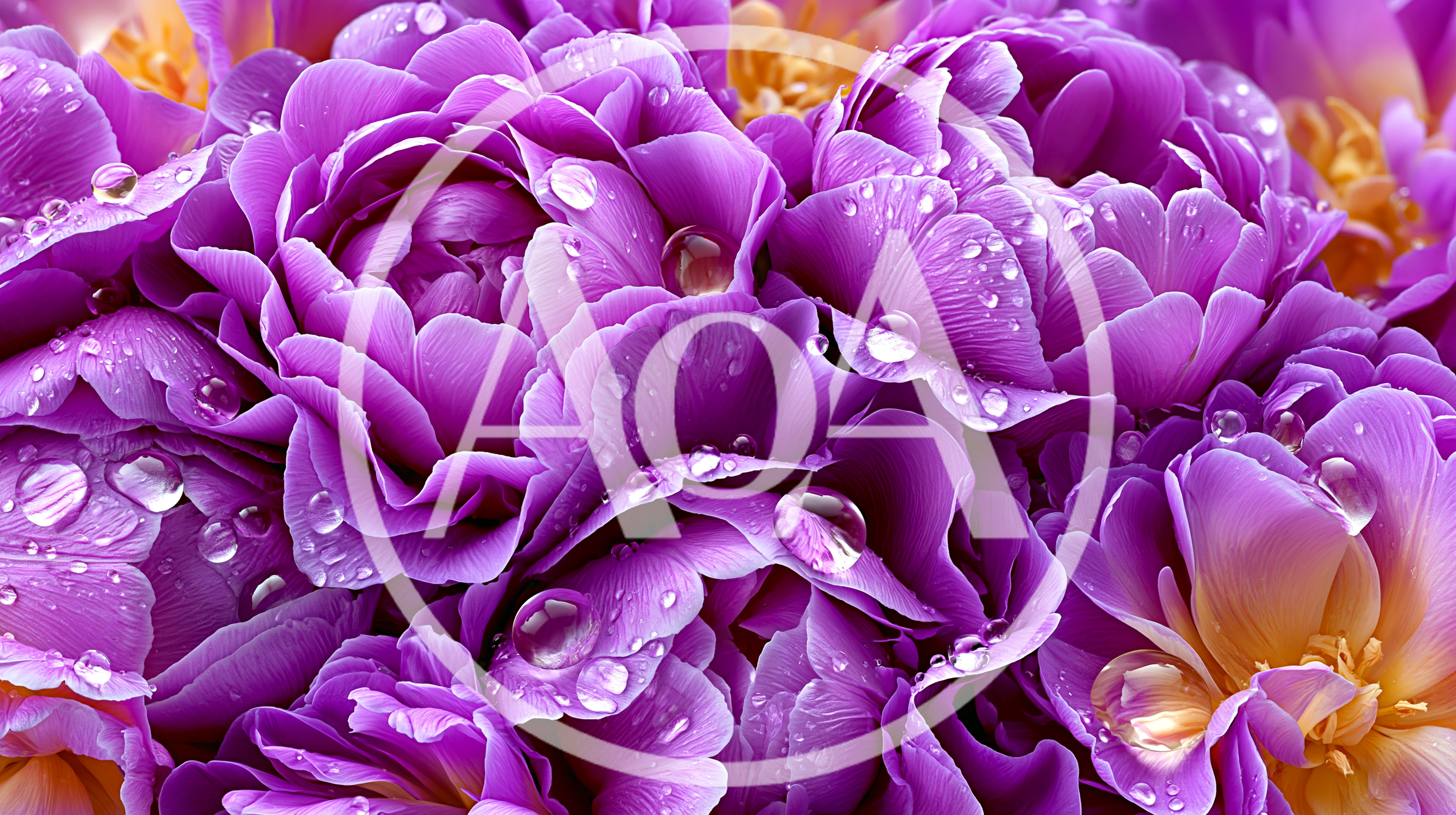 Close Up Of Vibrant Purple Peony Flowers With Dewdrops