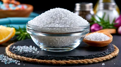 Glass Bowl Filled With Coarse Sea Salt