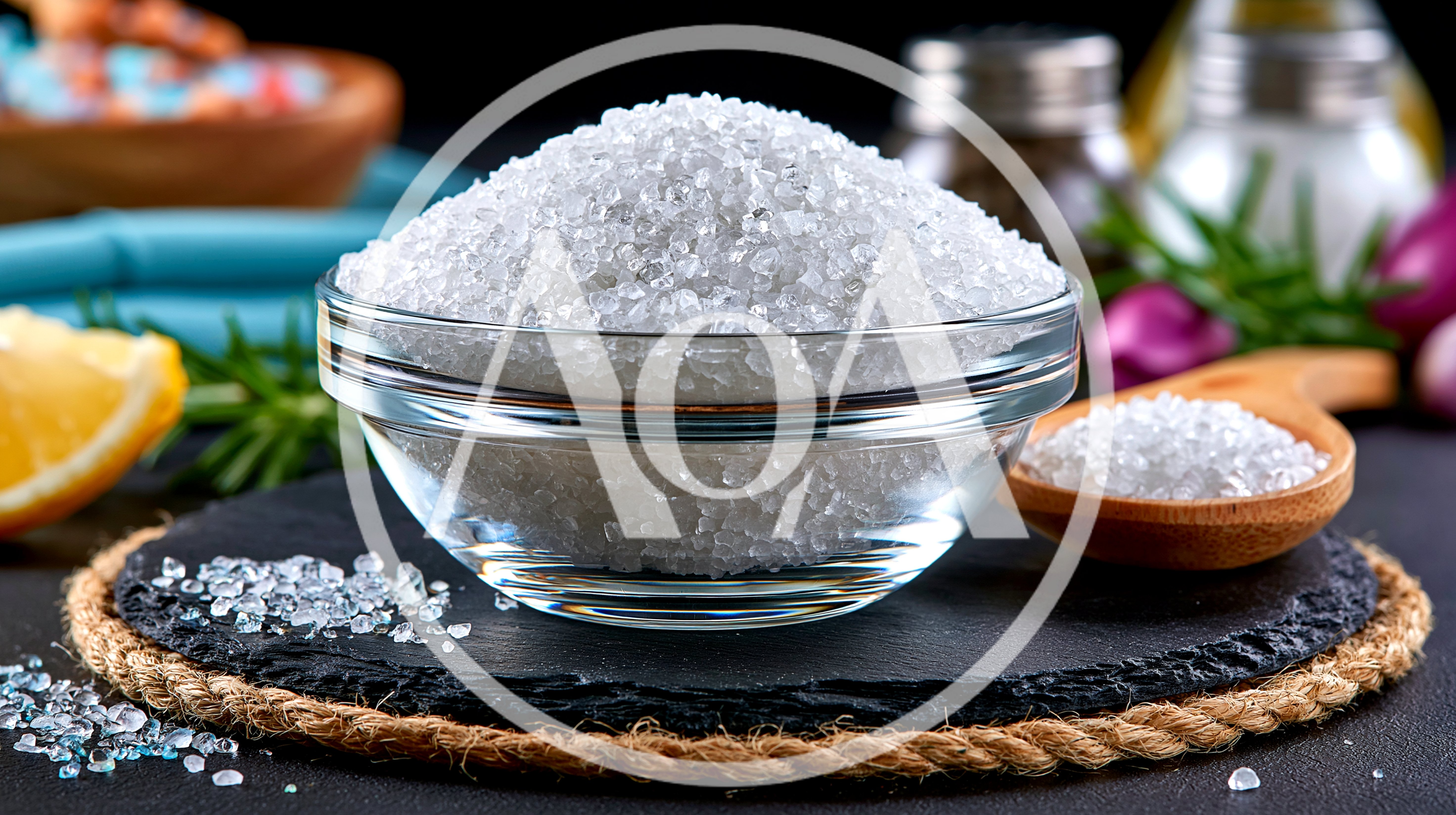 Glass Bowl Filled With Coarse Sea Salt