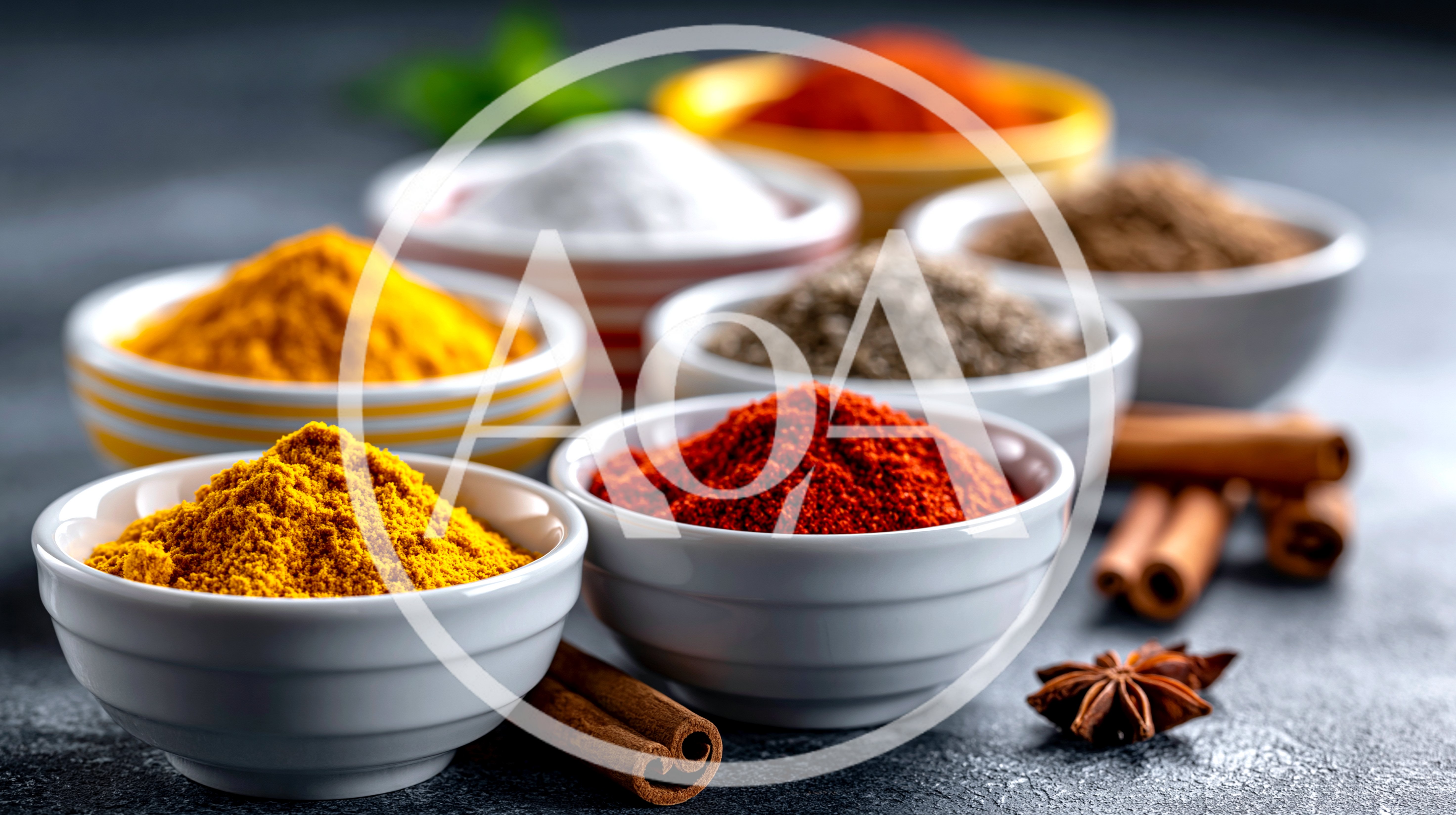 Assorted Spices In Small White Bowls