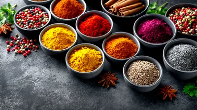 Assorted Colorful Spices In Small Bowls