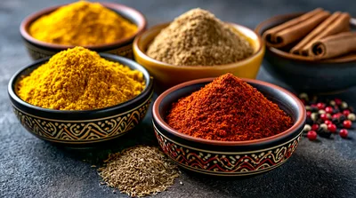 Assorted Spices in Decorative Bowls