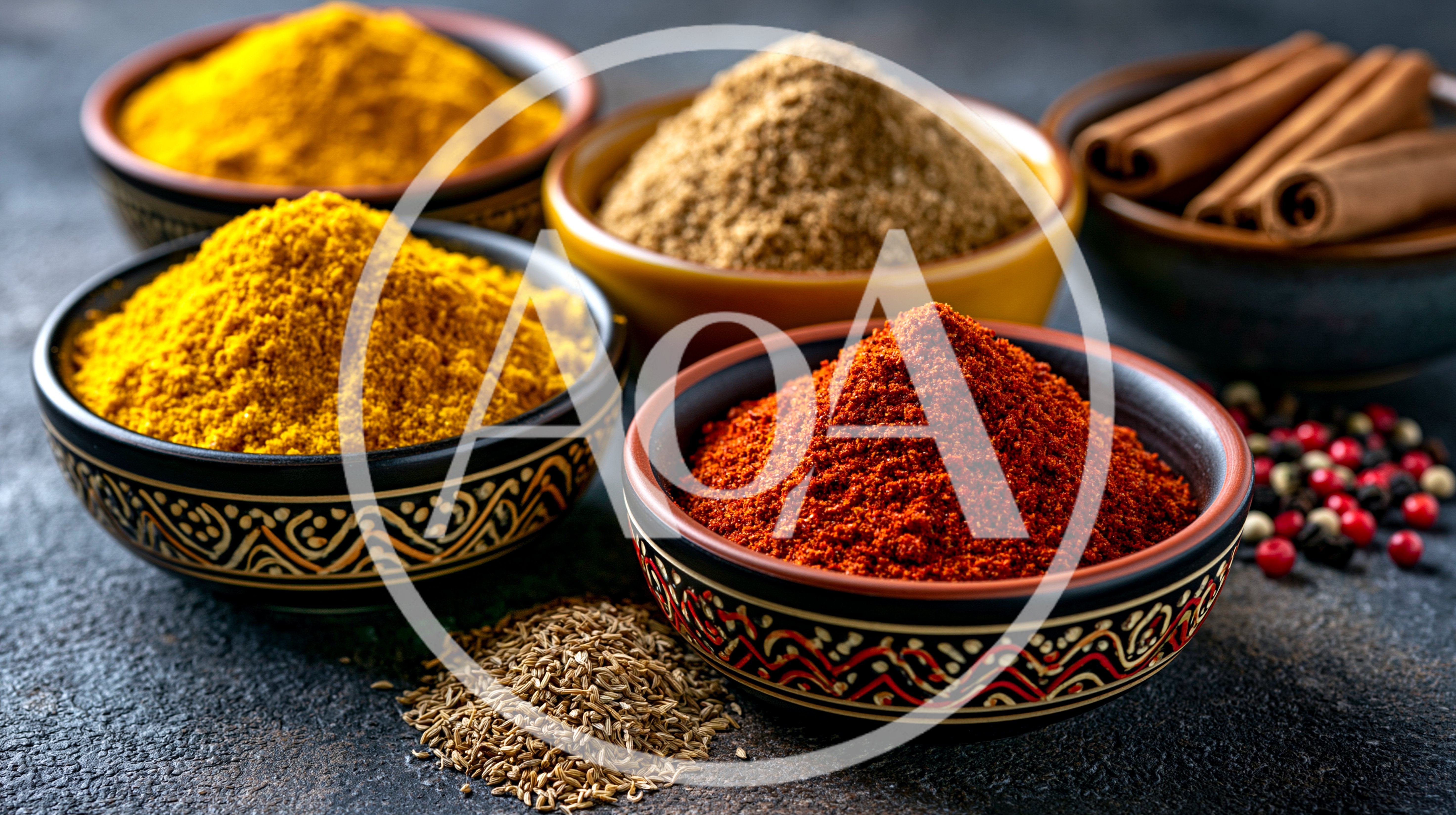 Assorted Spices in Decorative Bowls