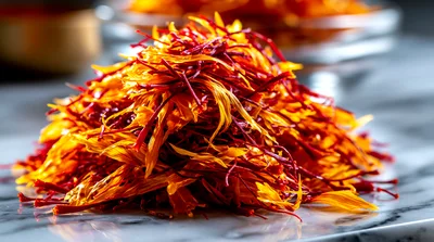 Pile Of Saffron Threads On Marble Surface