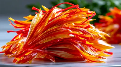 Close Up Of Vibrant Saffron Petals On Table