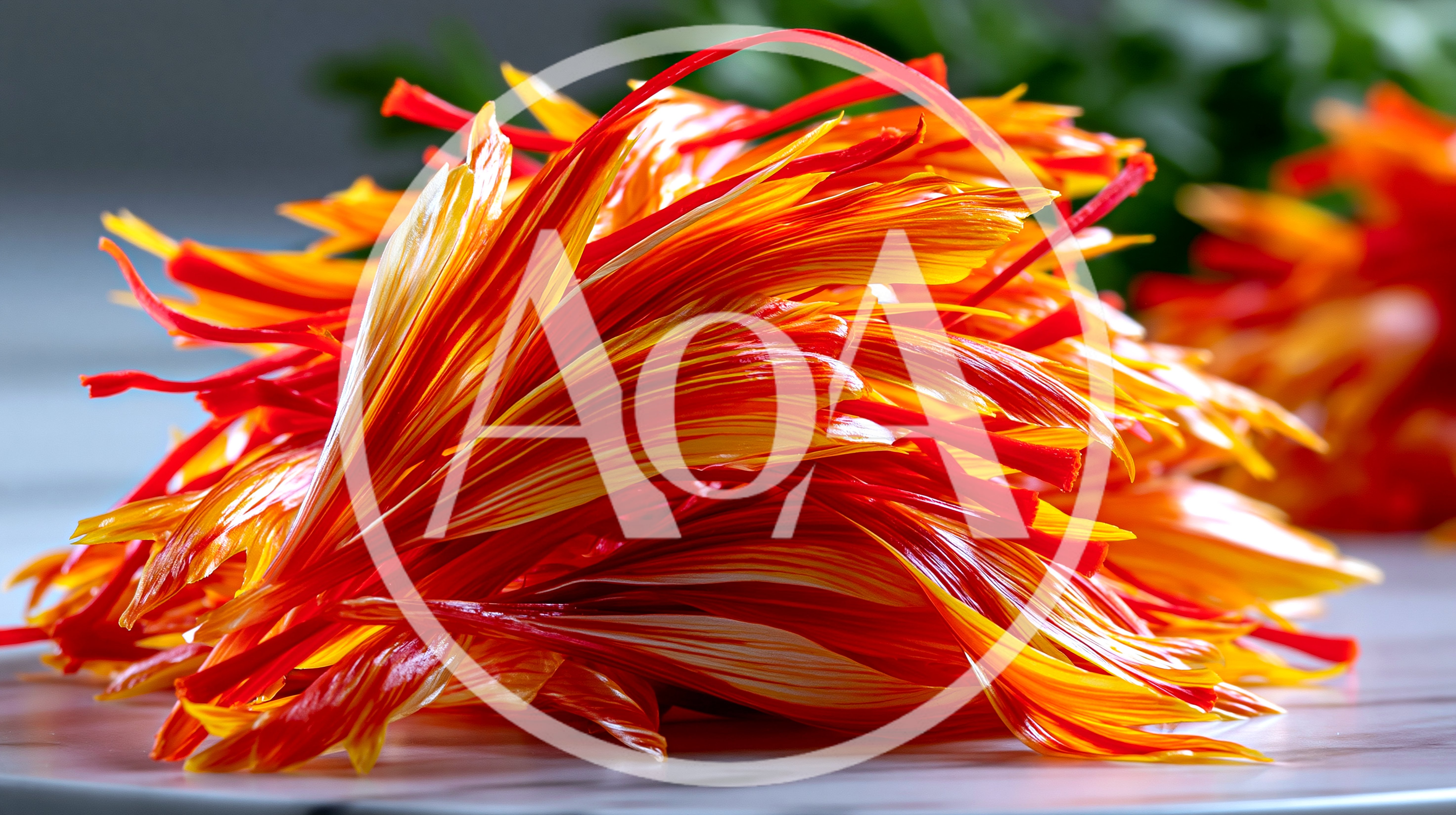 Close Up Of Vibrant Saffron Petals On Table