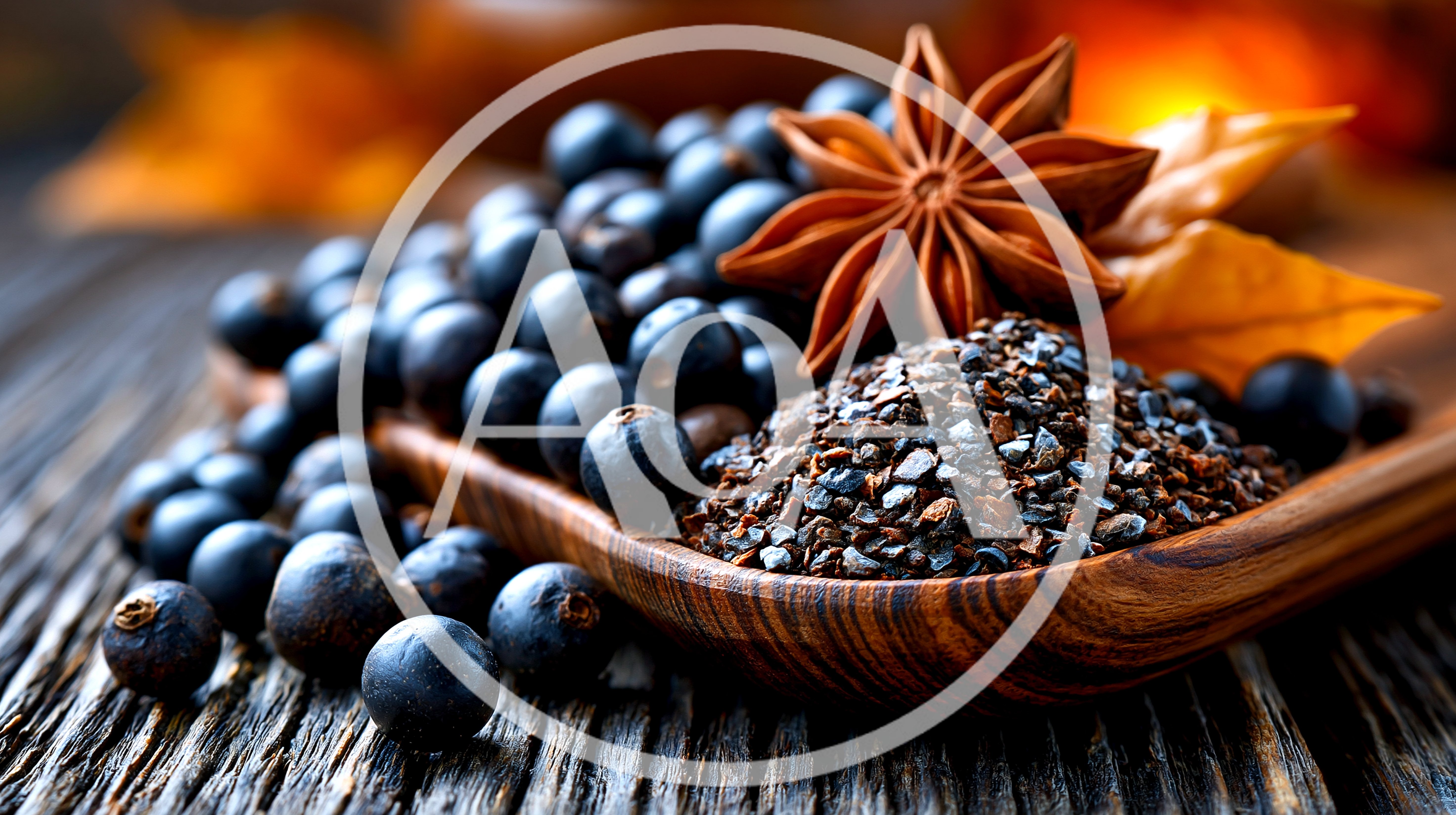 Juniper Berries And Star Anise On Wooden Spoon